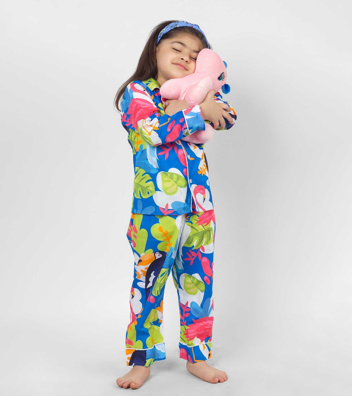 Pink Flamingo Printed Girls Nightsuit Set