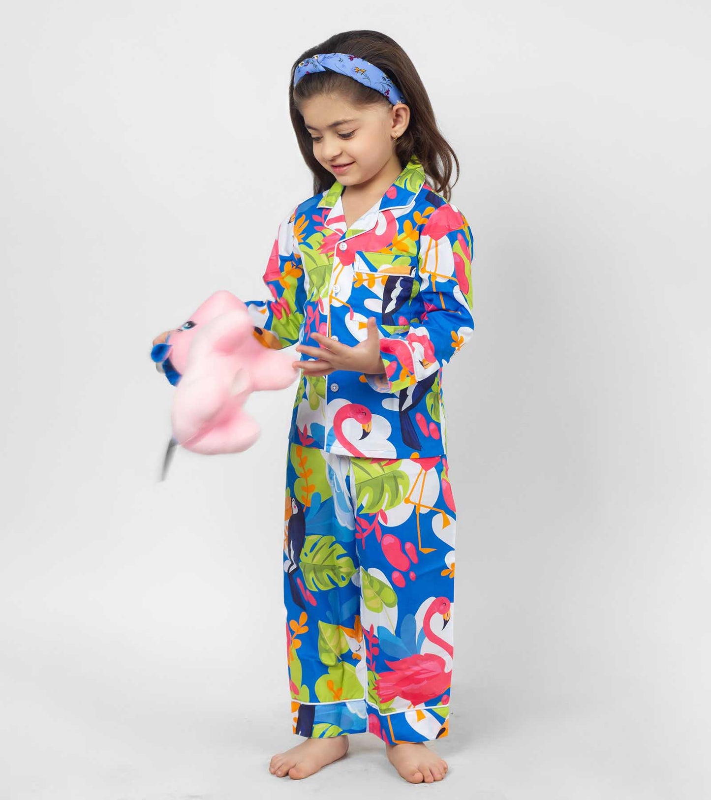 Pink Flamingo Printed Girls Nightsuit Set