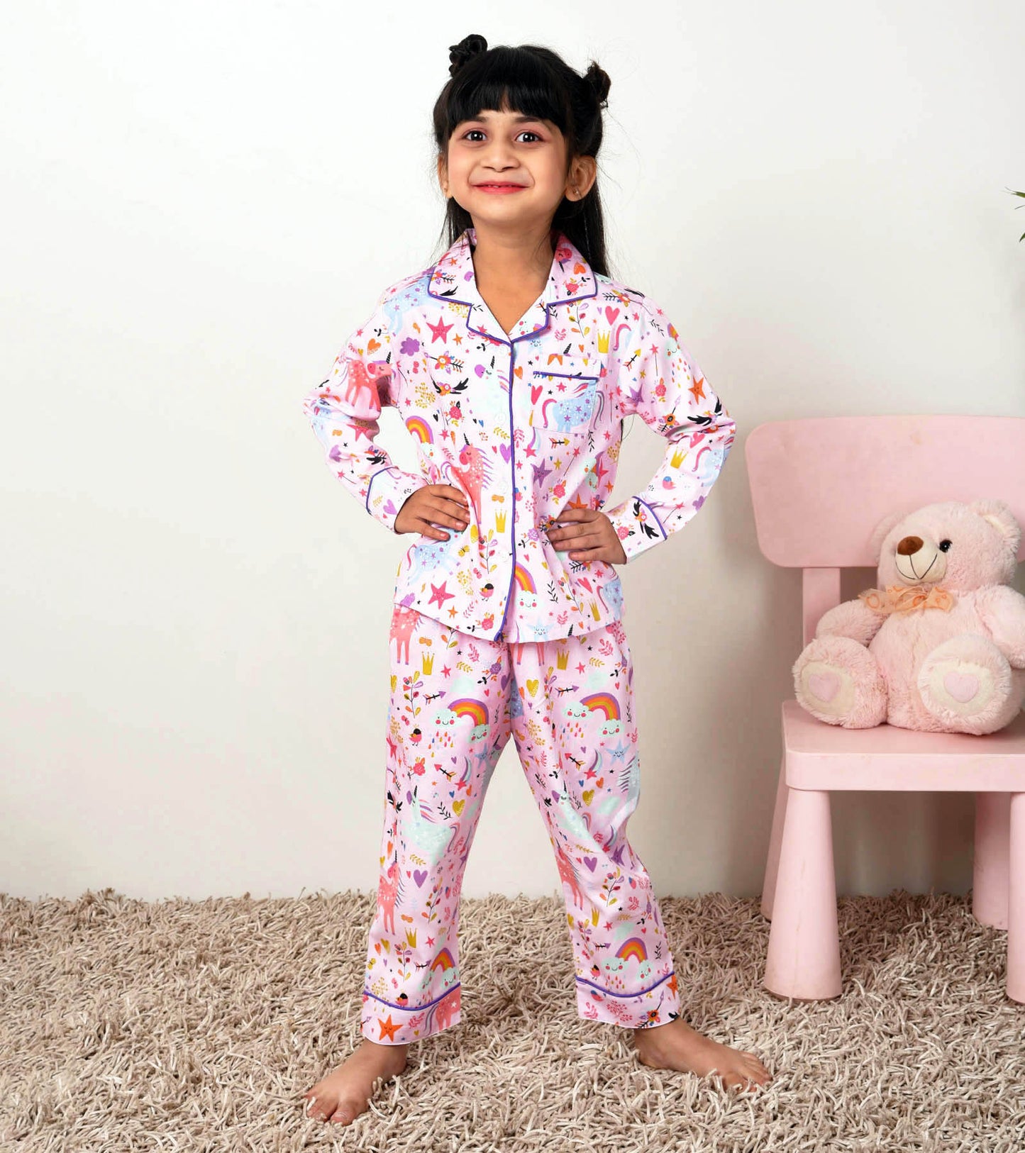 Pink Unicorn Printed Girls Nightsuit Set