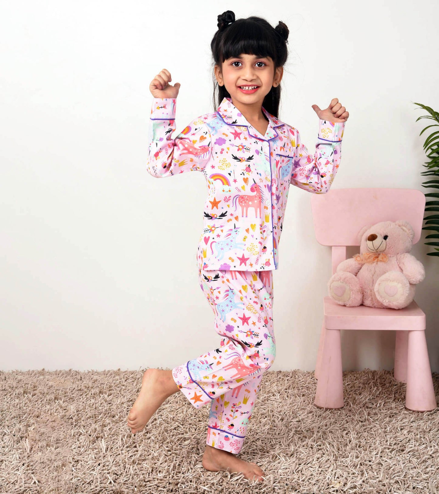 Pink Unicorn Printed Girls Nightsuit Set