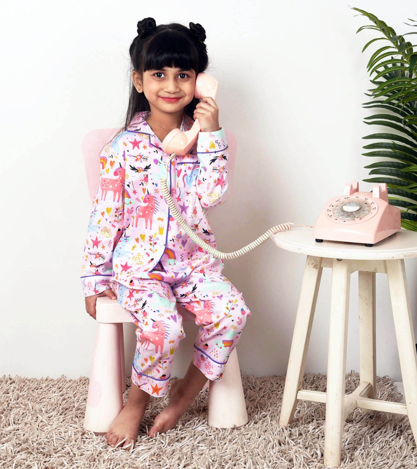 Pink Unicorn Printed Girls Nightsuit Set