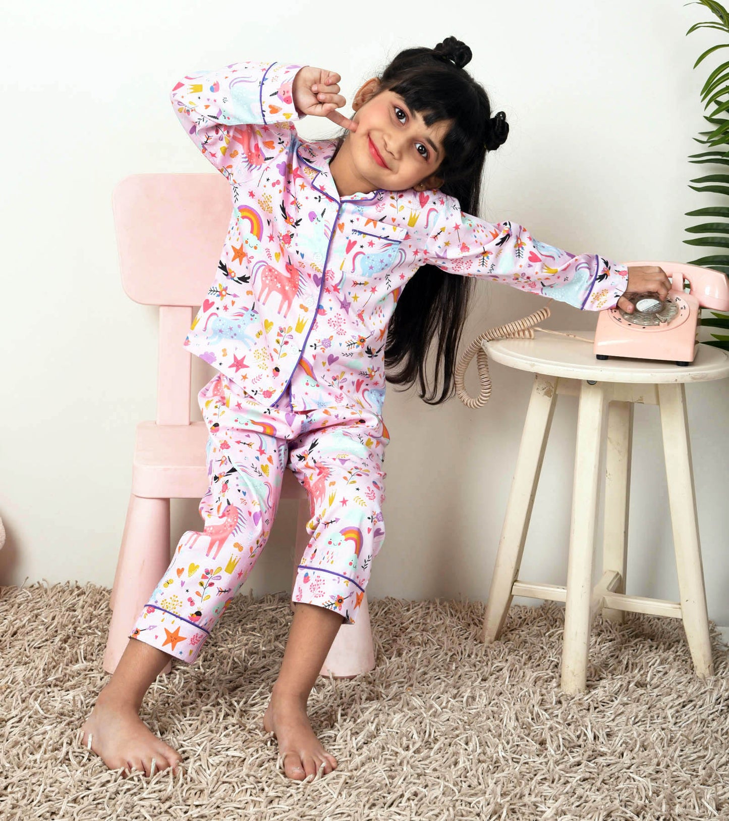 Pink Unicorn Printed Girls Nightsuit Set