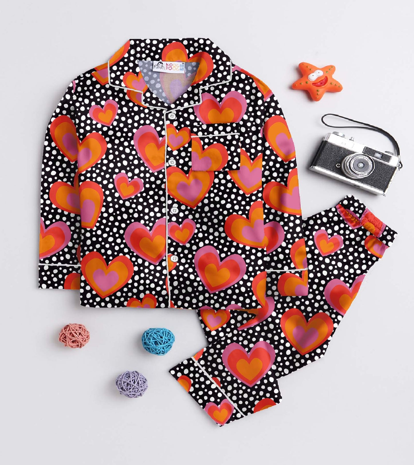Polka Love Printed Girls Pure Cotton Nightsuit Set