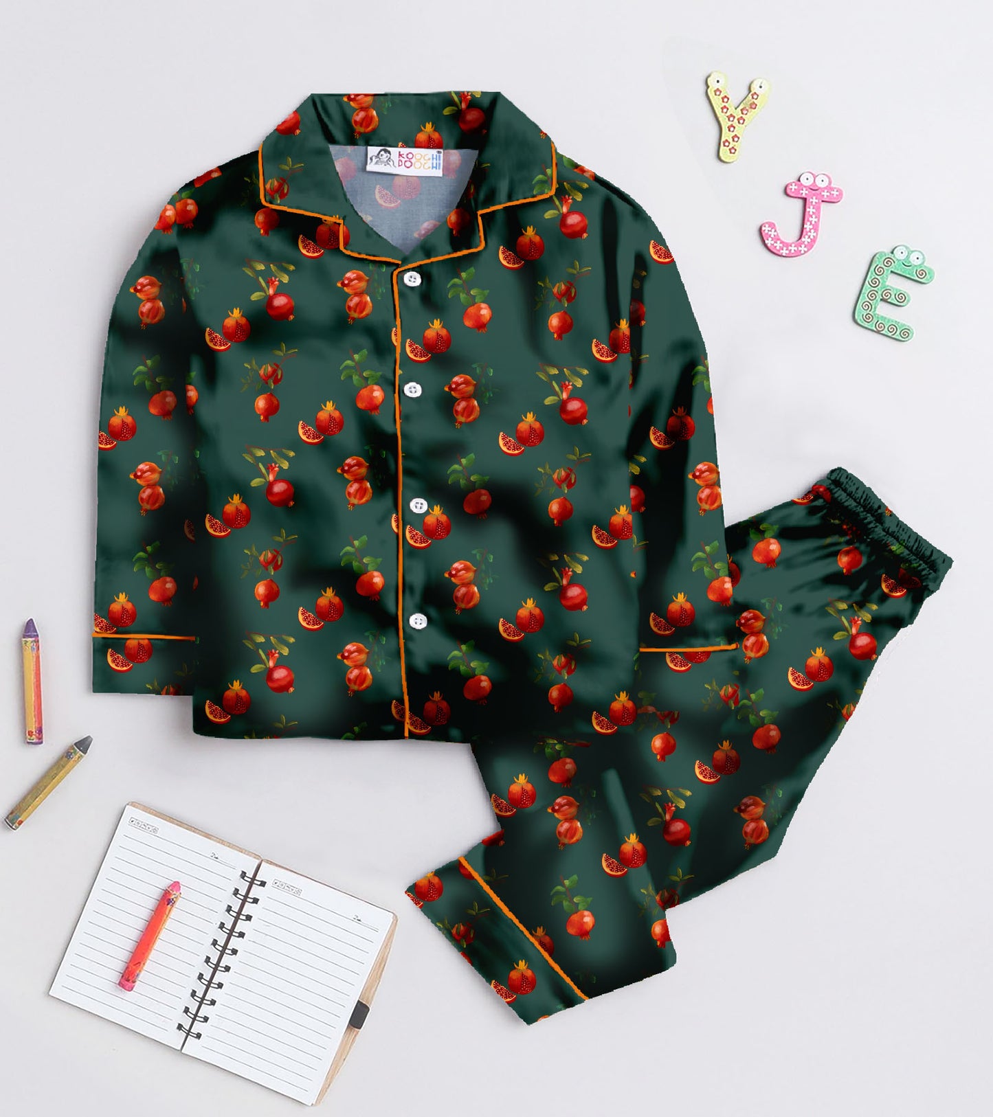 Pomegranate Printed Girls Pure Cotton Nightsuit Set