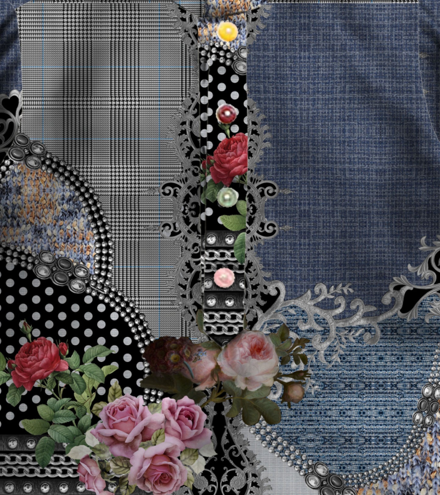 Poolka Denim Printed Pure Cotton Kurta And Pyjama