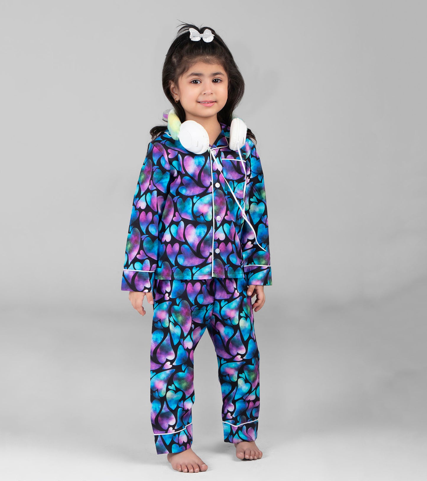 Colorful Love Printed Girls Nightsuit Set