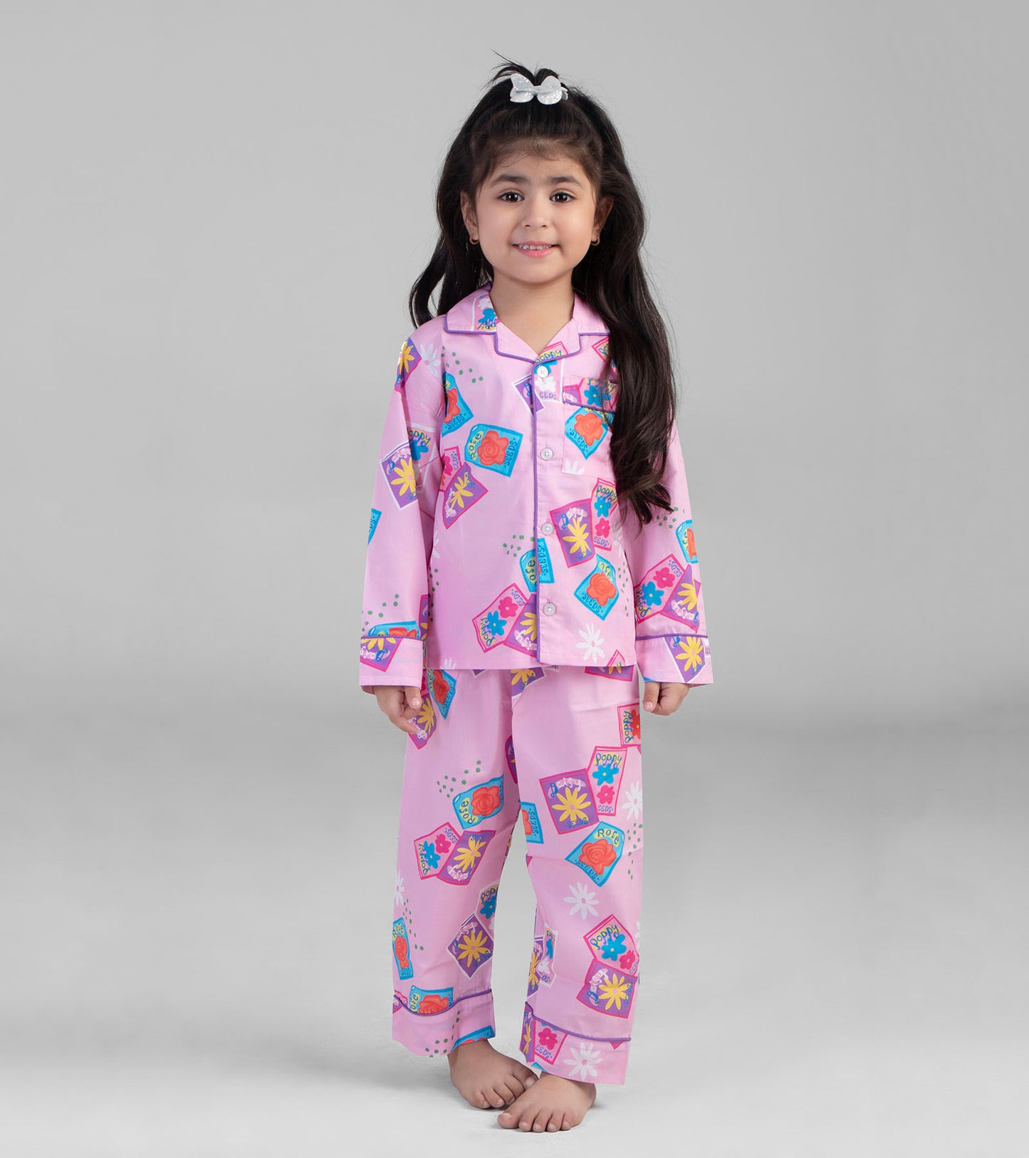 Pink Postcard Printed Girls Nightsuit Set