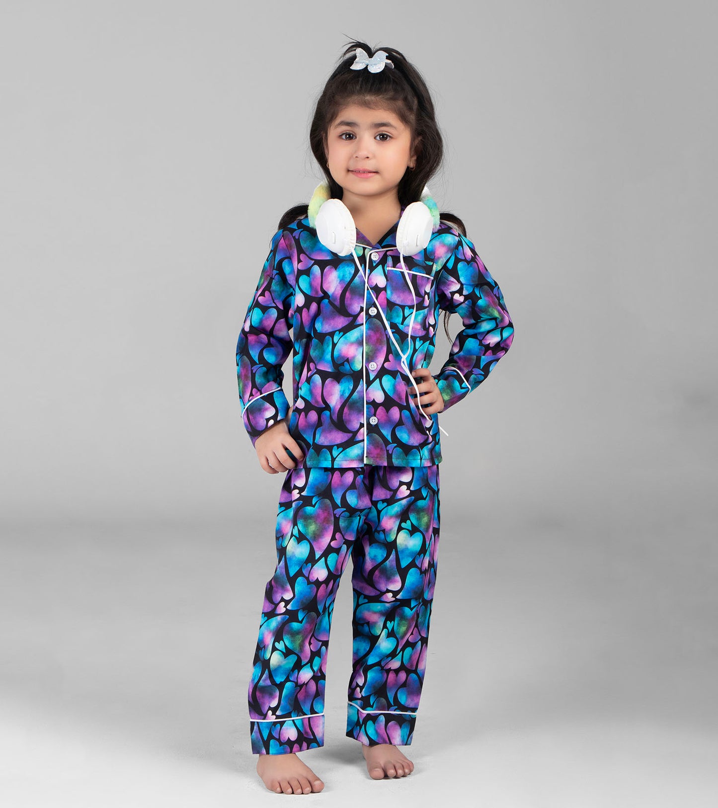 Colorful Love Printed Girls Nightsuit Set