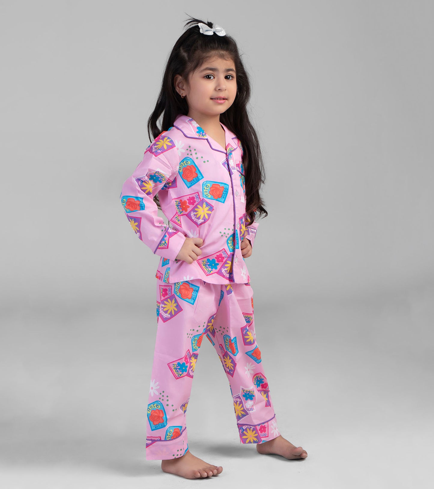 Pink Postcard Printed Girls Nightsuit Set