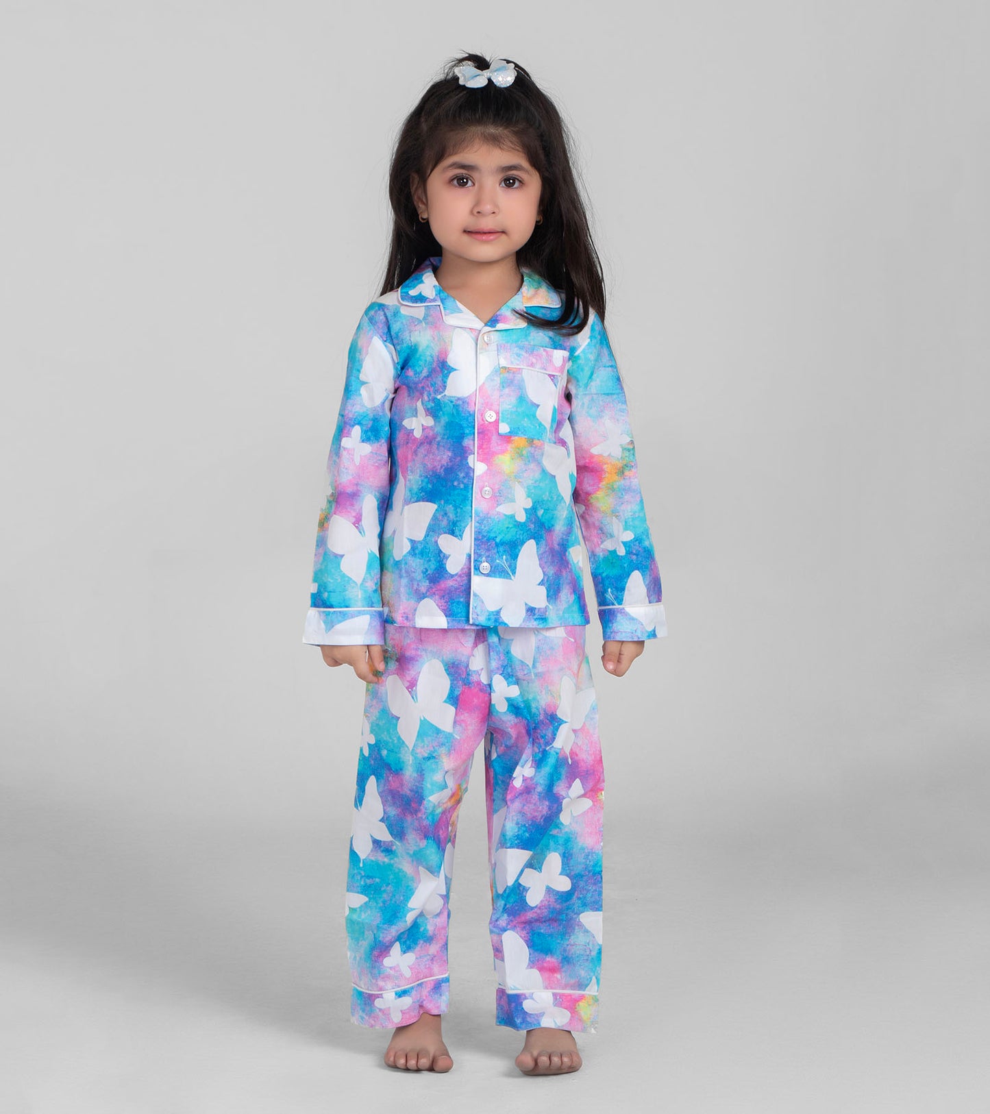 Butterfly in Reverse Printed Girls Nightsuit Set