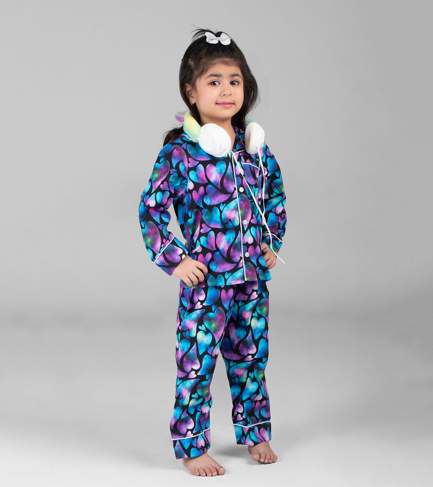 Colorful Love Printed Girls Nightsuit Set