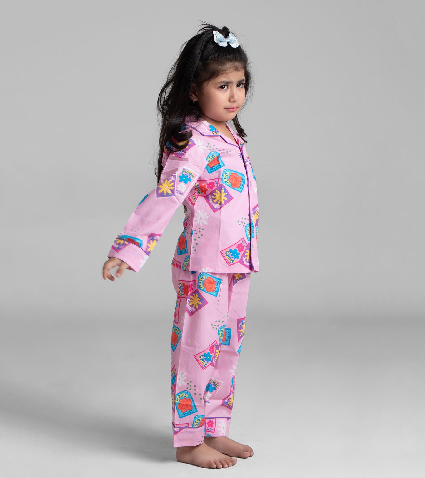 Pink Postcard Printed Girls Nightsuit Set