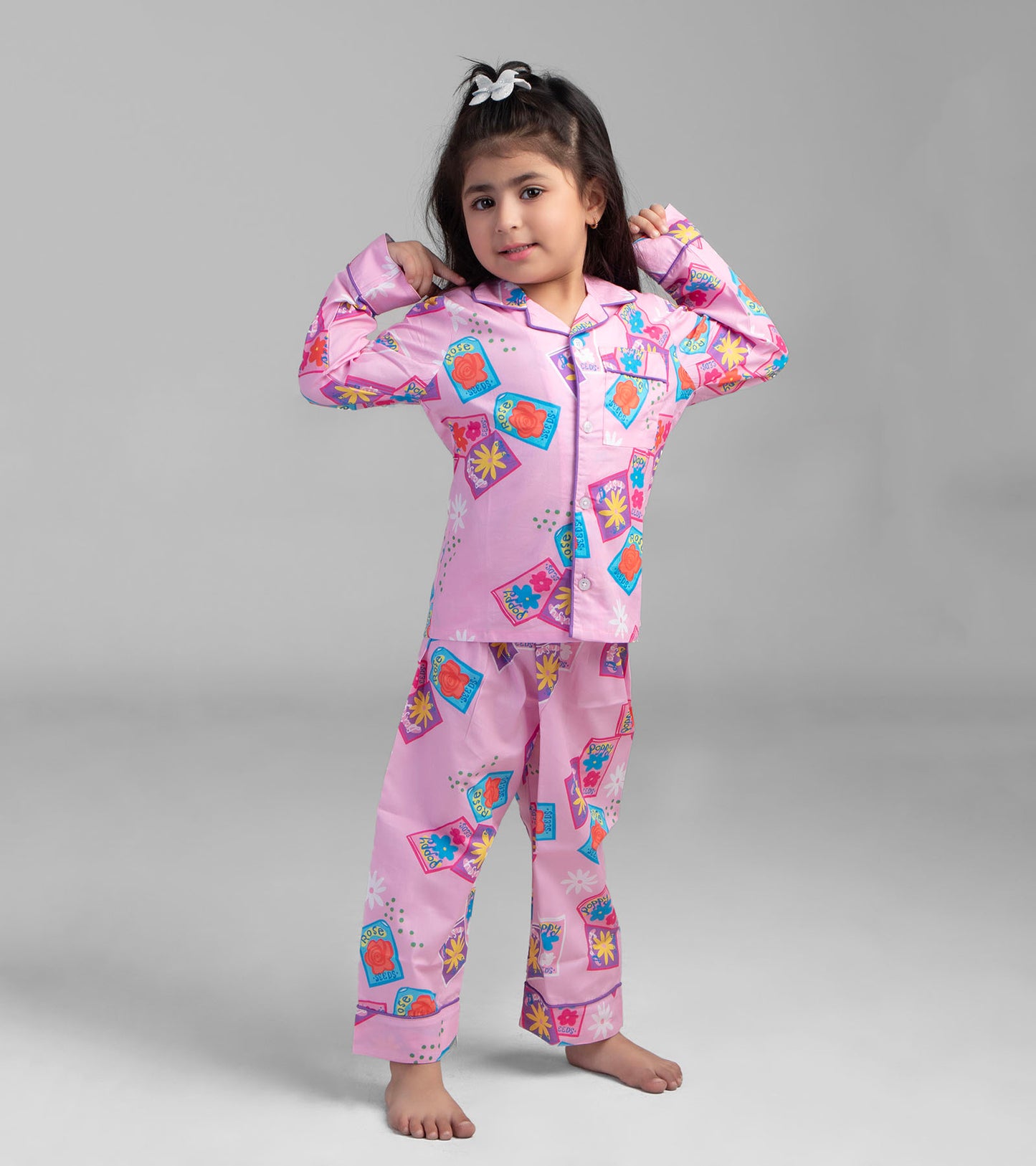 Pink Postcard Printed Girls Nightsuit Set