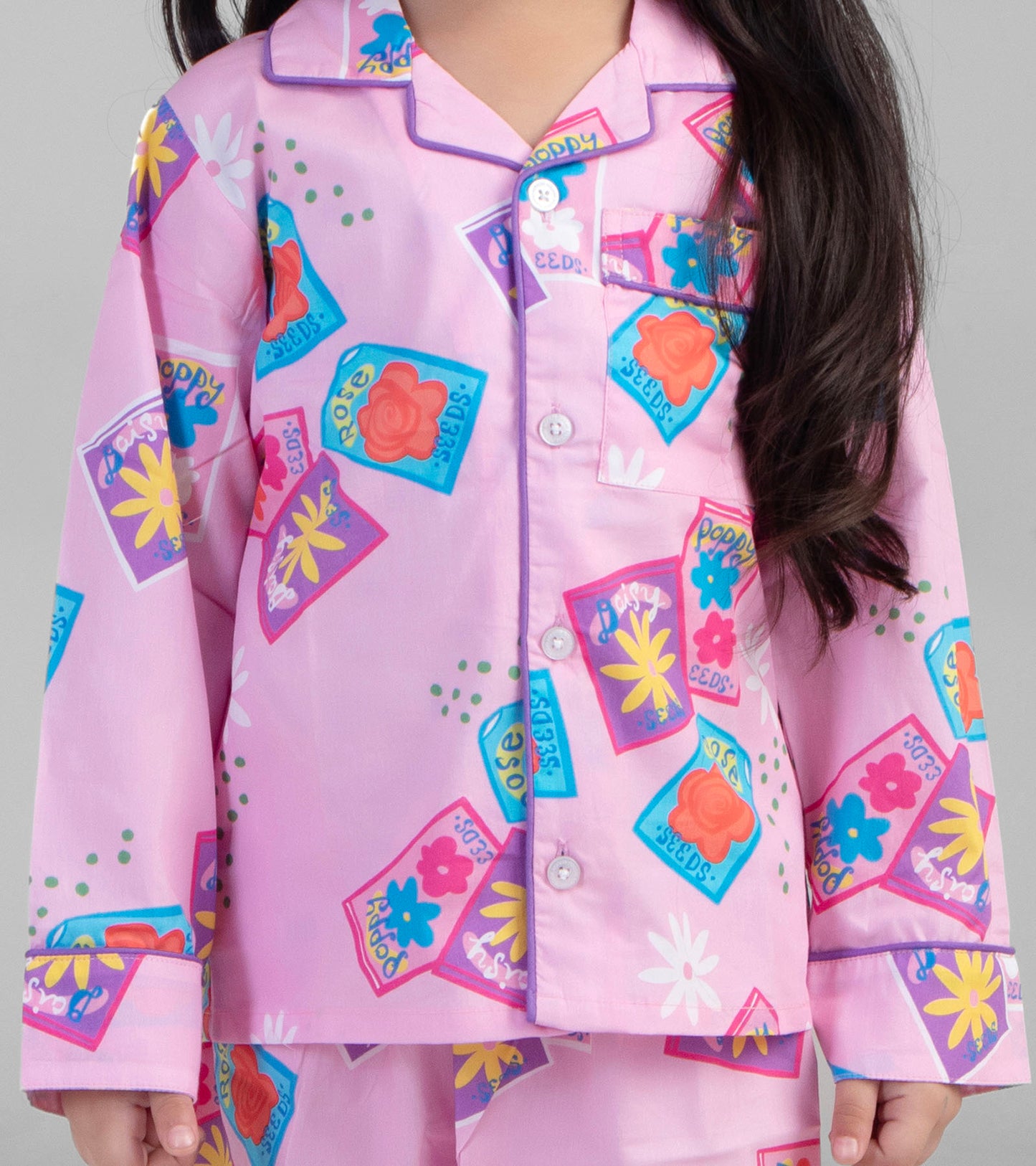 Pink Postcard Printed Girls Nightsuit Set