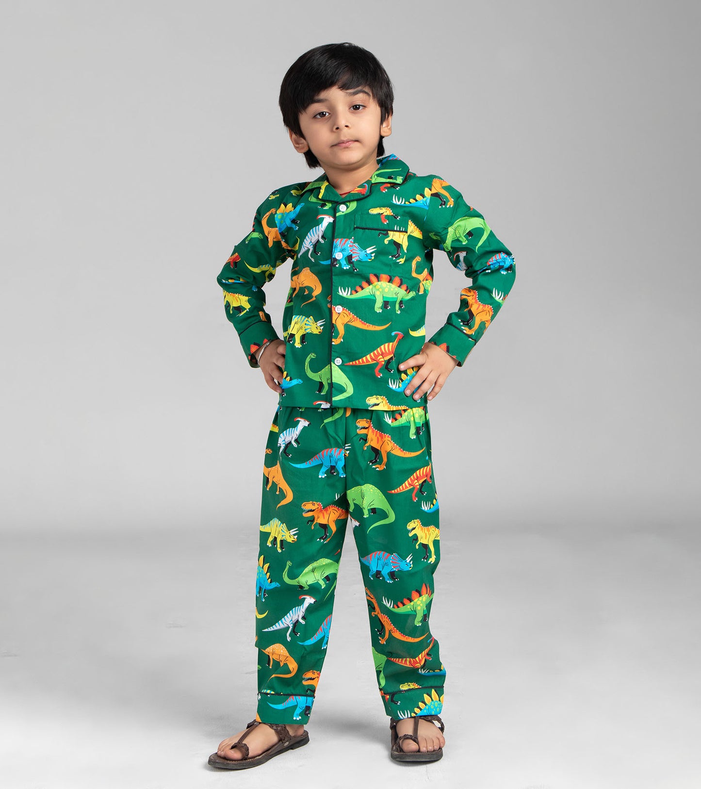 Green ground Dinosaur Printed Nightsuit Set