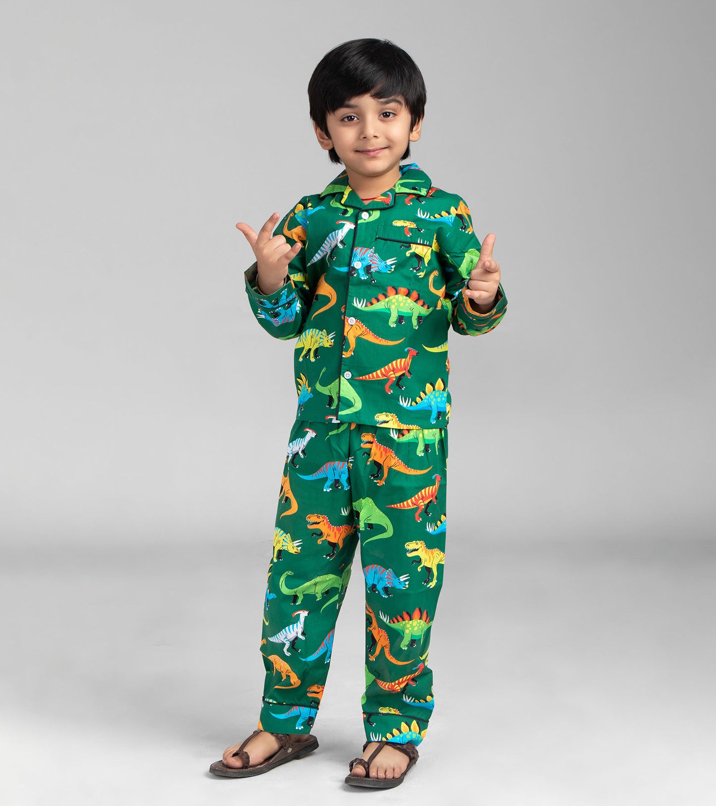 Green ground Dinosaur Printed Nightsuit Set