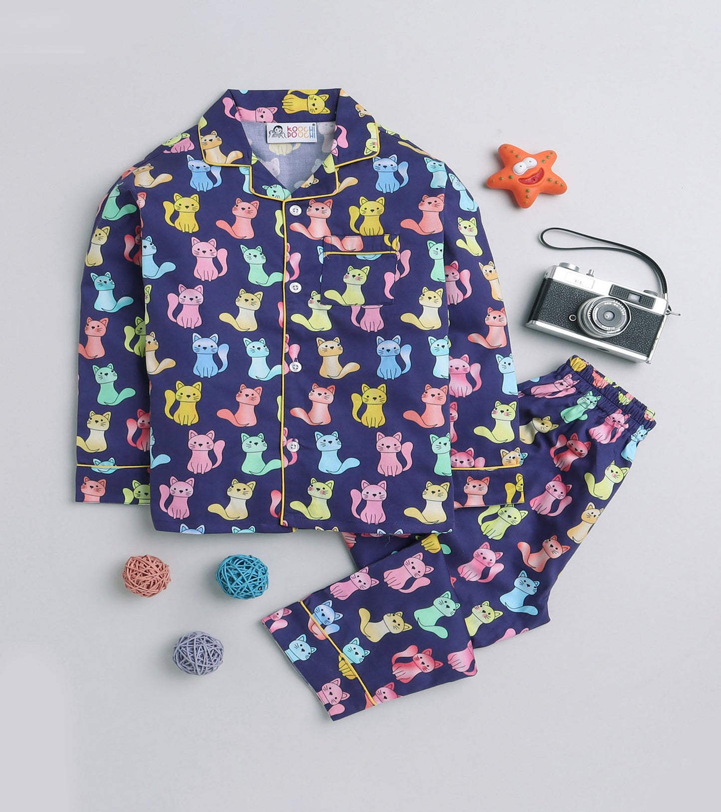Purple Kitty Printed Night Suit Set
