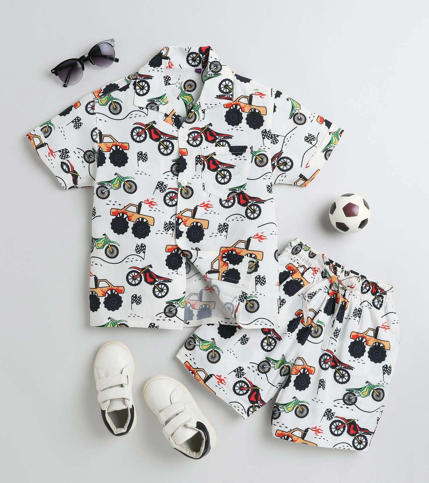 Racing Truck Bike Printed Boys Co ord Set