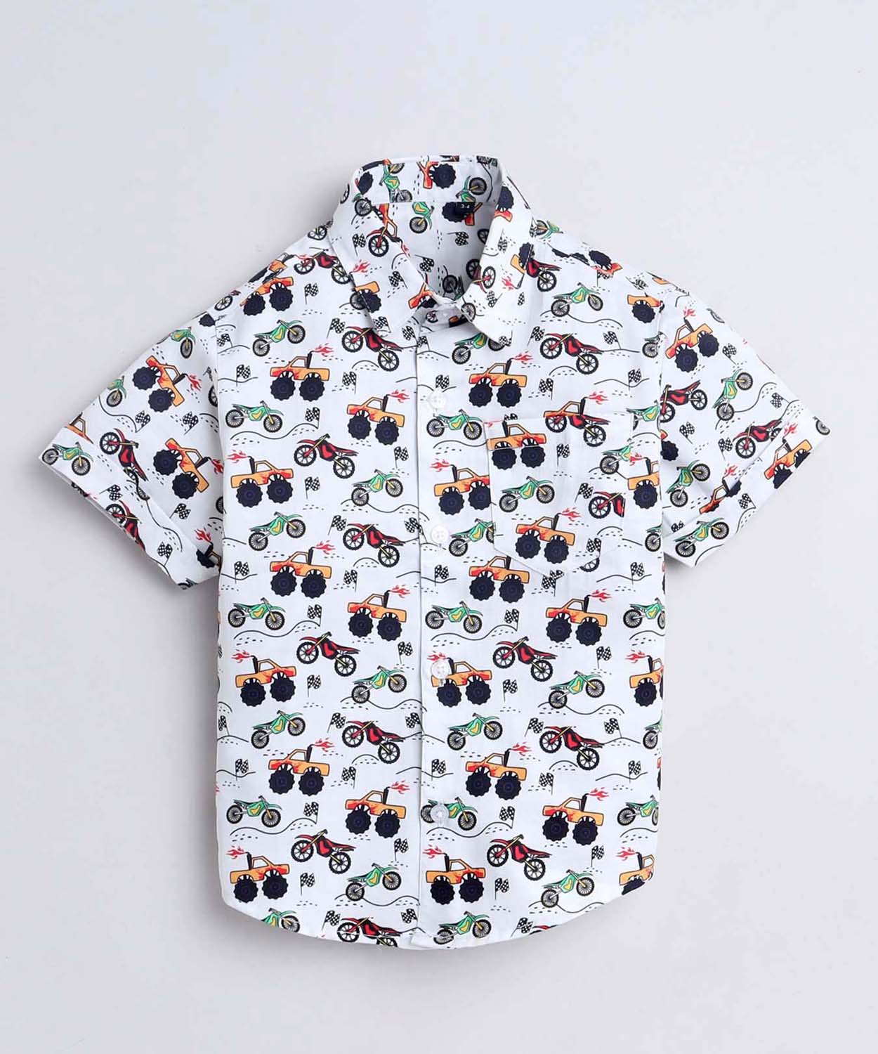 Racing Truck Print Pure Cotton Half Sleeve Shirt For Boys