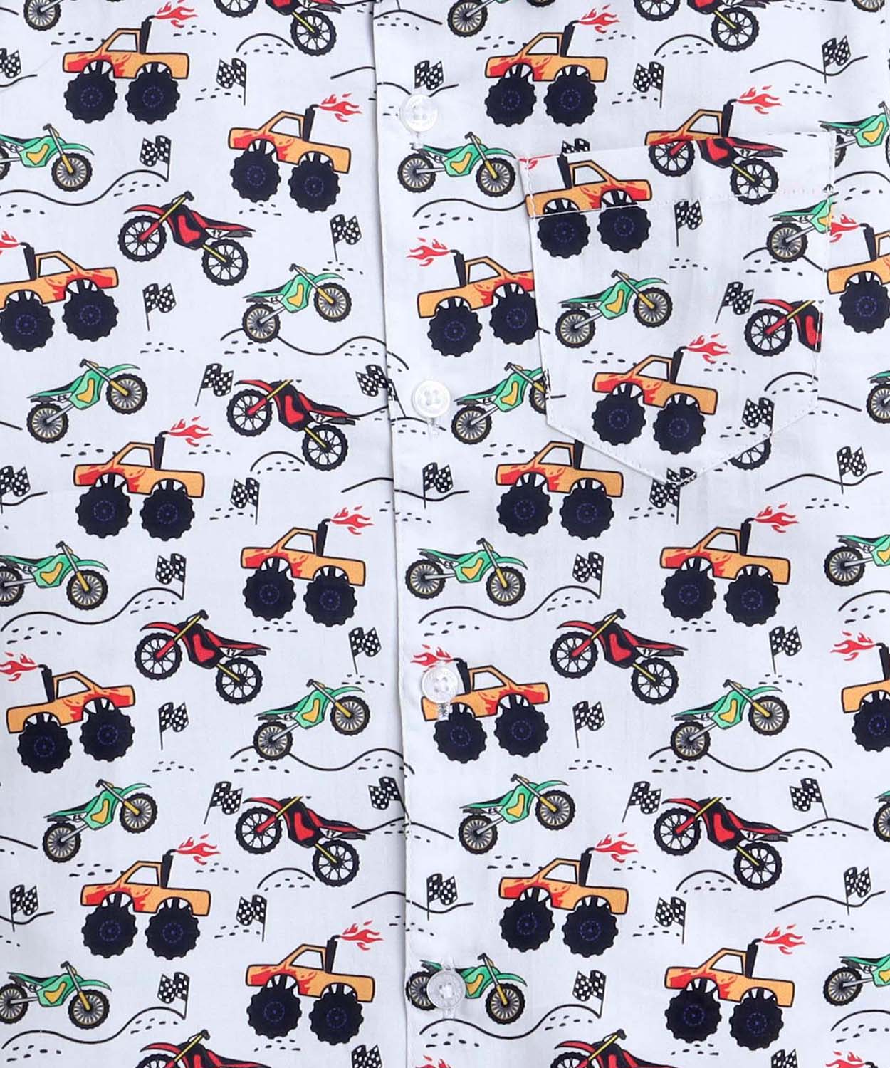 Racing Truck Print Pure Cotton Half Sleeve Shirt For Boys