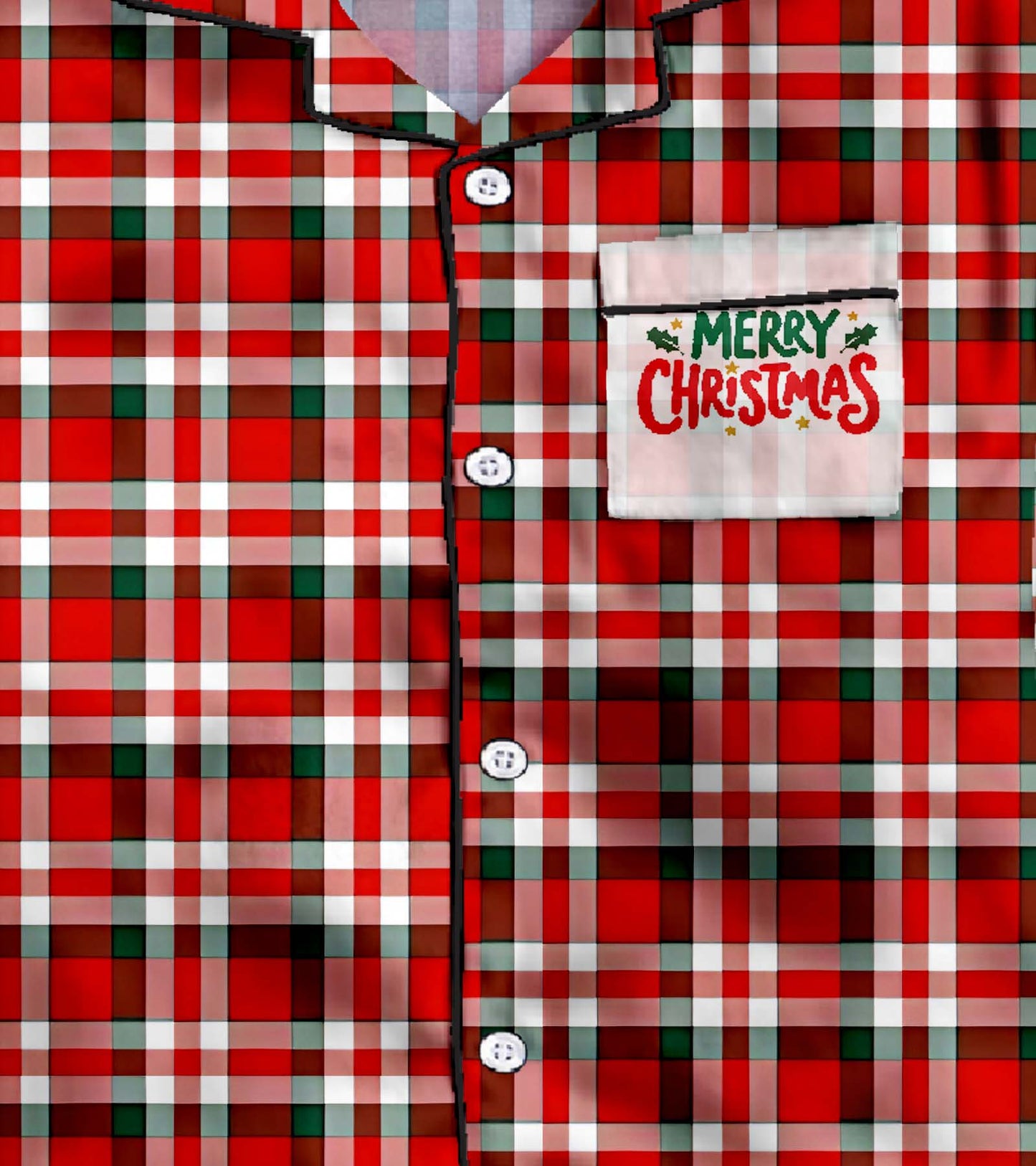Red Checks Pure Cotton Christmas Printed Nightsuit Set