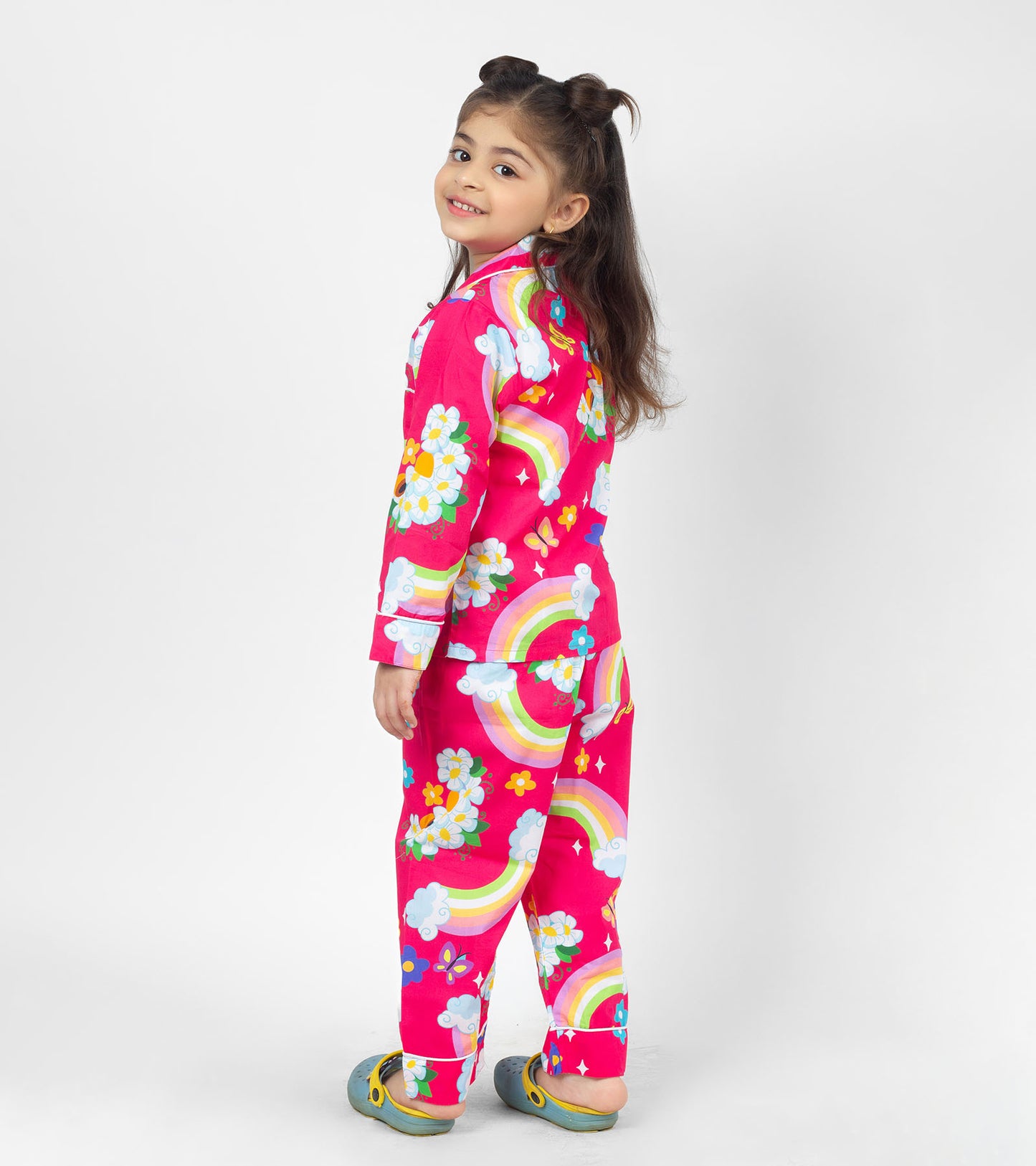 Red Ground Rainbow Printed Girls Nightsuit Set