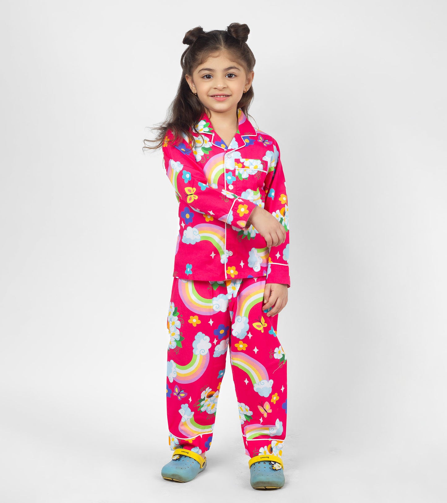 Red Ground Rainbow Printed Girls Nightsuit Set