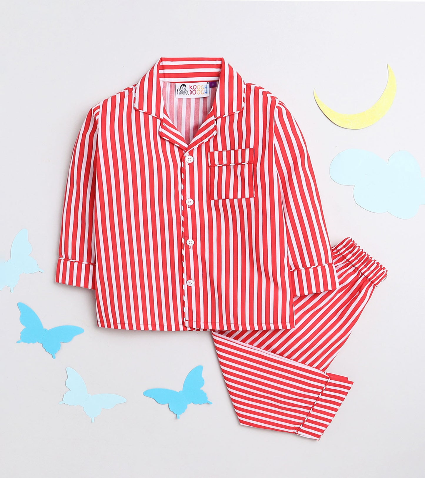 Red Stripe Printed Night Suit Set