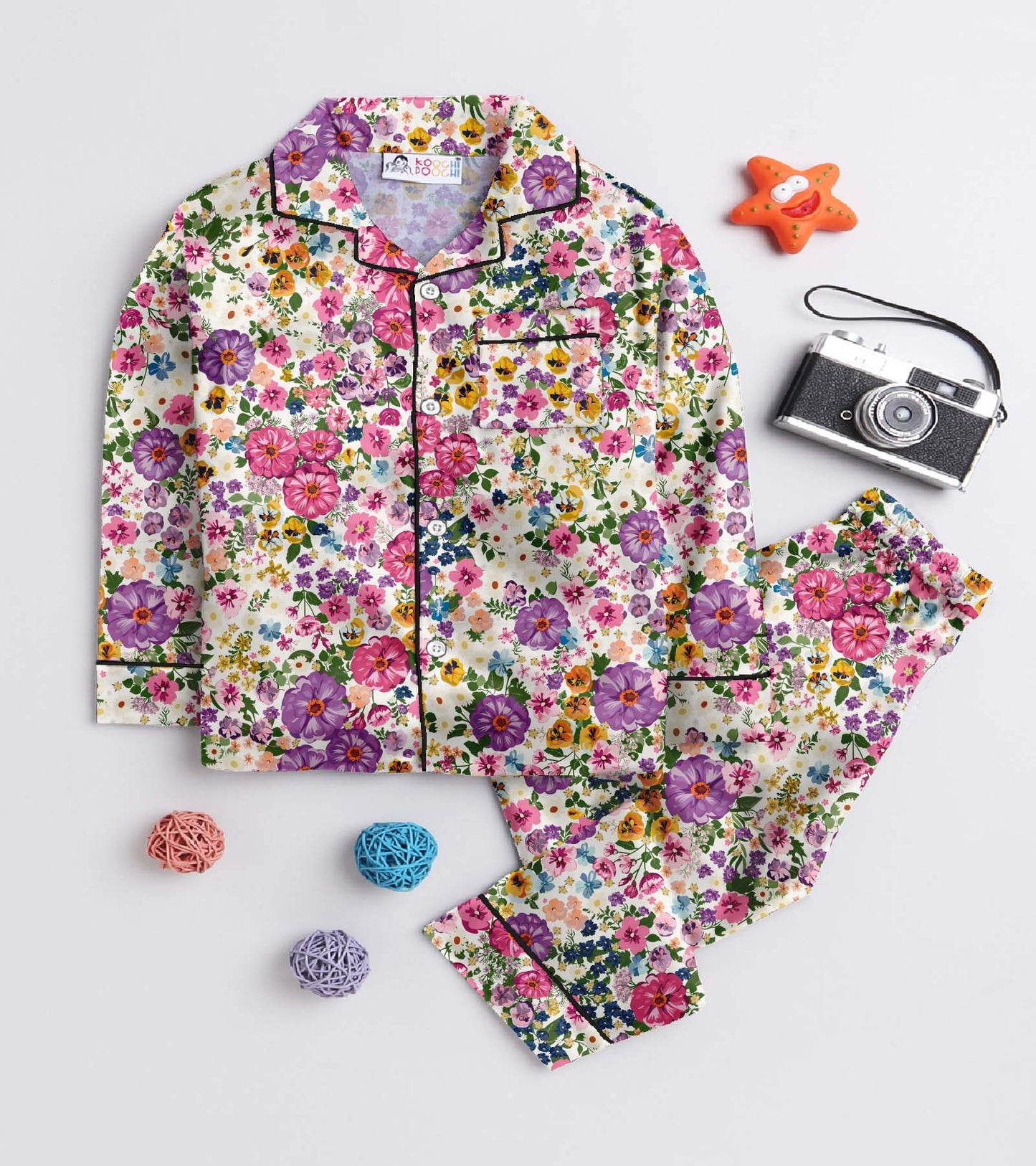 Small Flower Printed Girls Pure Cotton Nightsuit Set