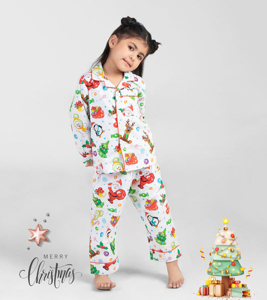 Snow Santa Christmas Printed Nightsuit Set