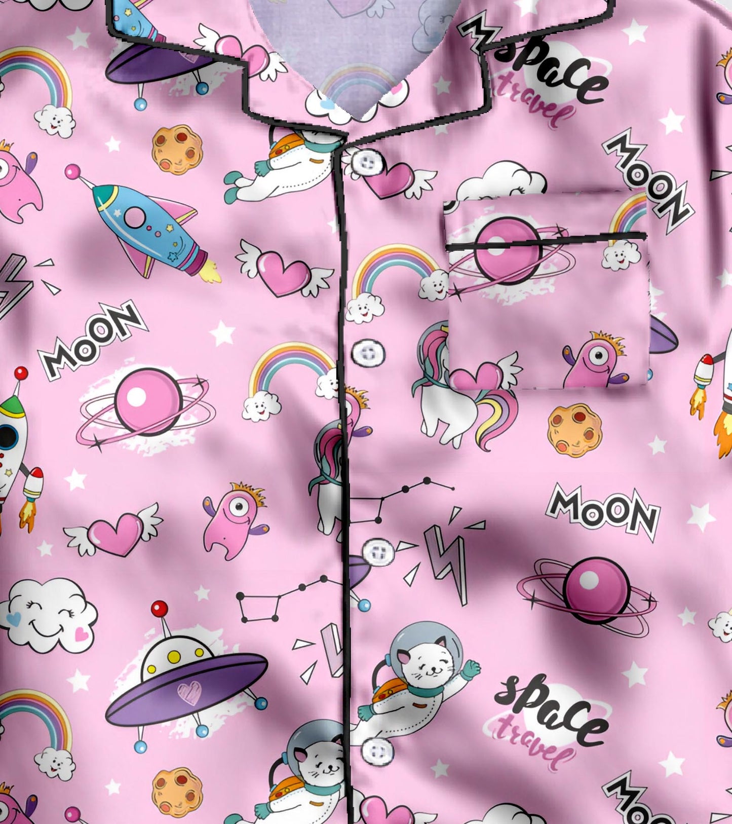 Space and Moon Cute Pure Cotton Printed Nightsuit Set