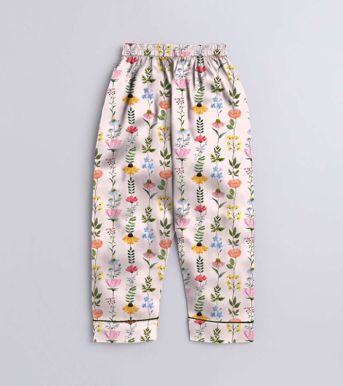 Stripe Floral Printed Girls Pure Cotton Nightsuit Set