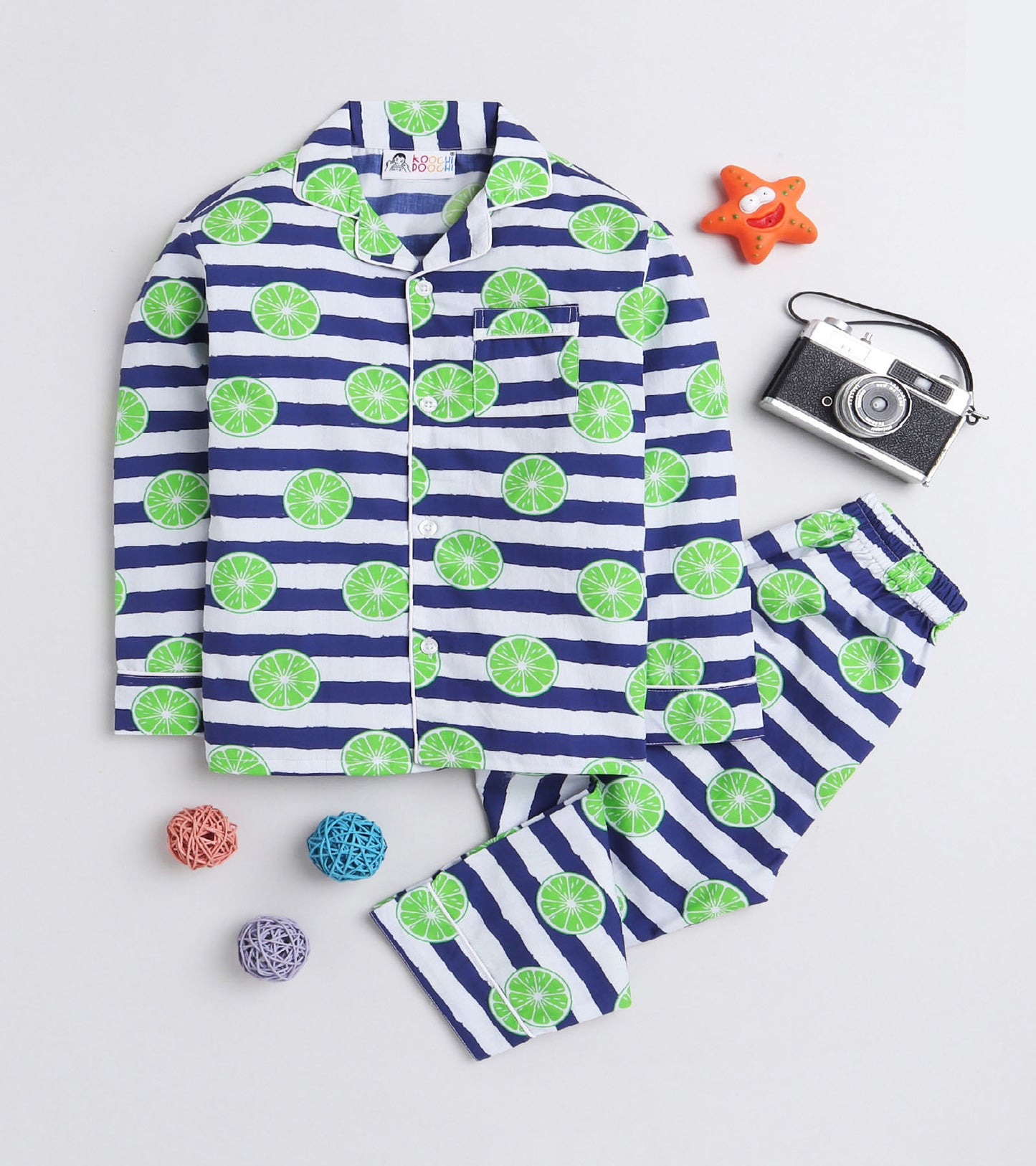 Stripe Lemon Printed Night Suit Set