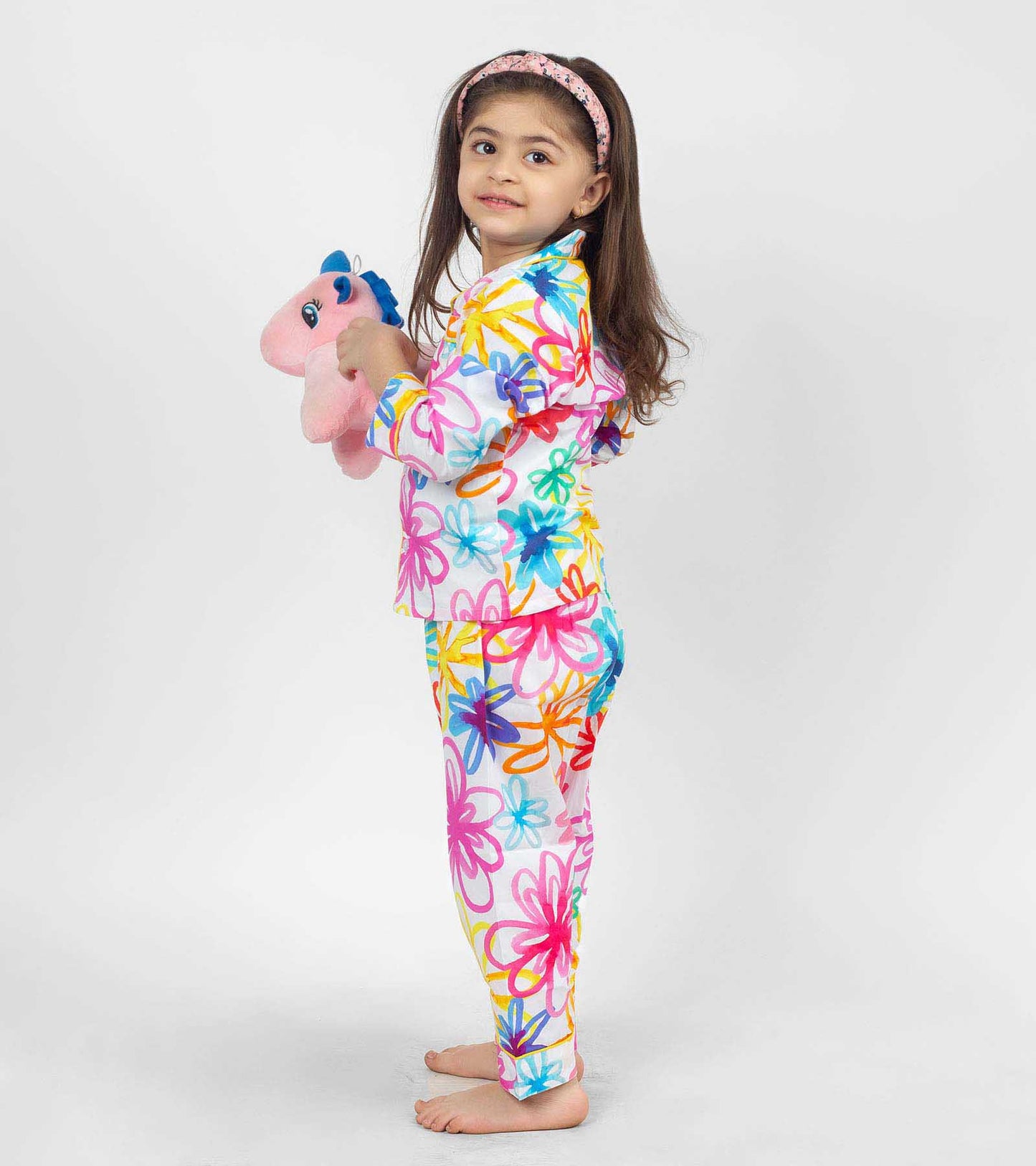 Summery Colour Printed Girls Nightsuit Set