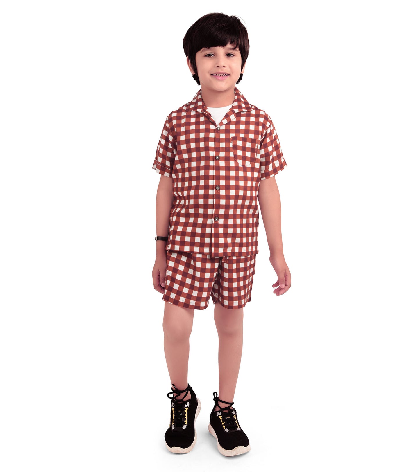 Tan Checks Printed Cord Set