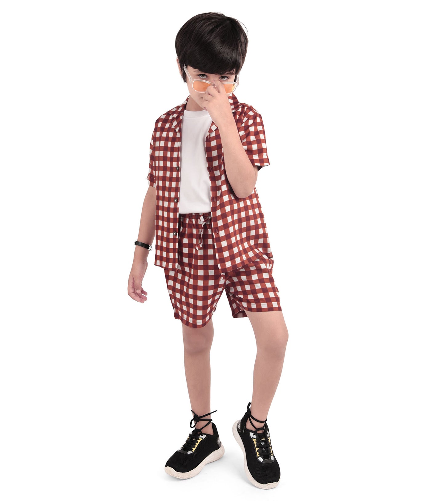 Tan Checks Printed Cord Set