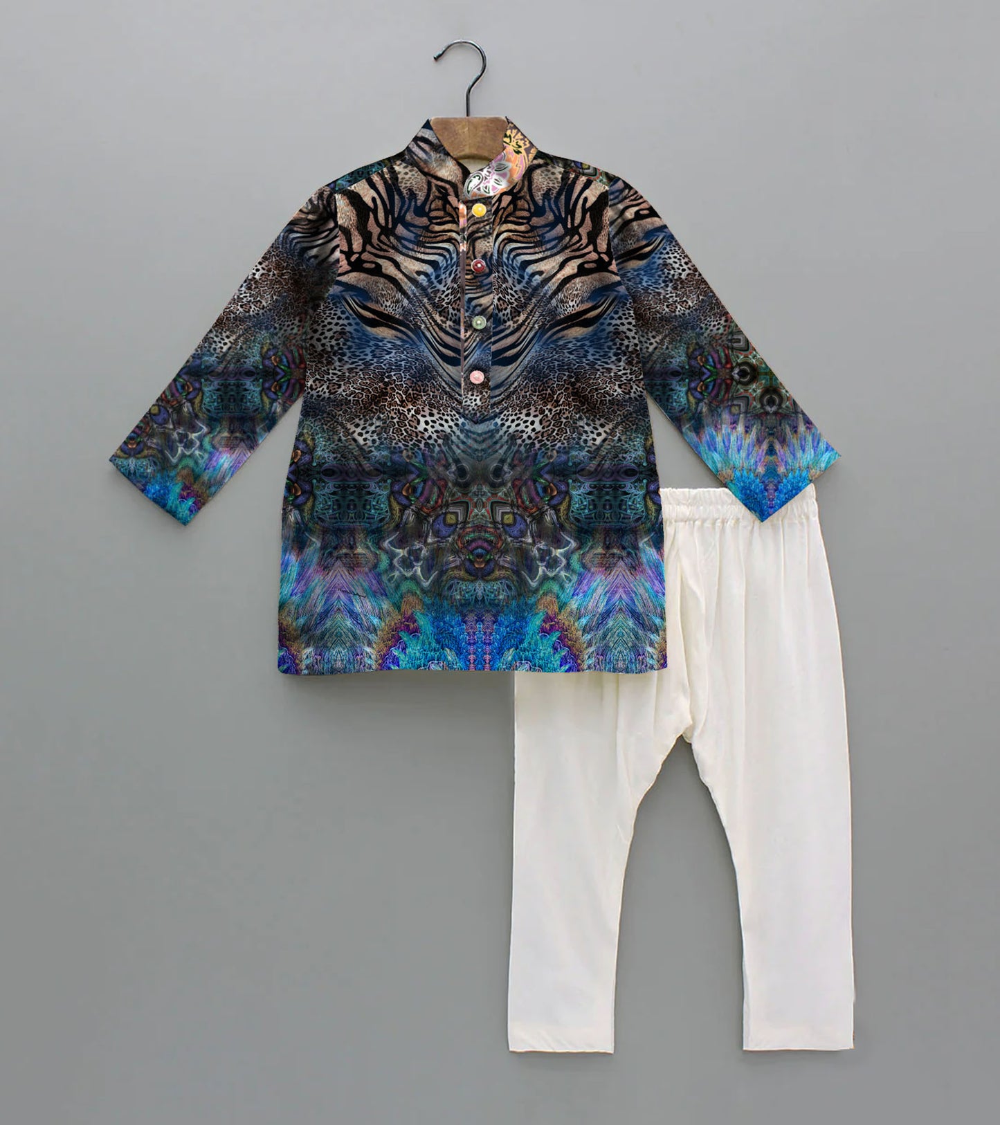 Tiger Printed Pure Cotton Kurta And Pyjama
