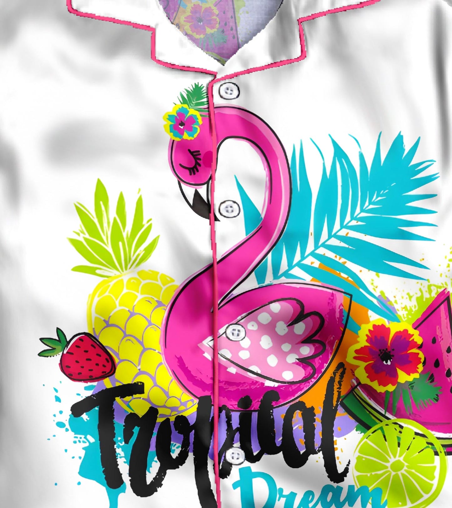 Tropical Flamingo Printed Girls Pure Cotton Nightsuit Set