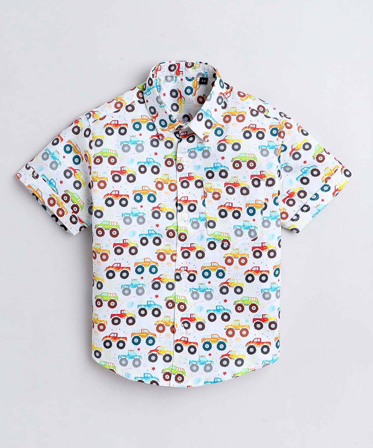 Truck Print Pure Cotton Half Sleeve Shirt For Boys