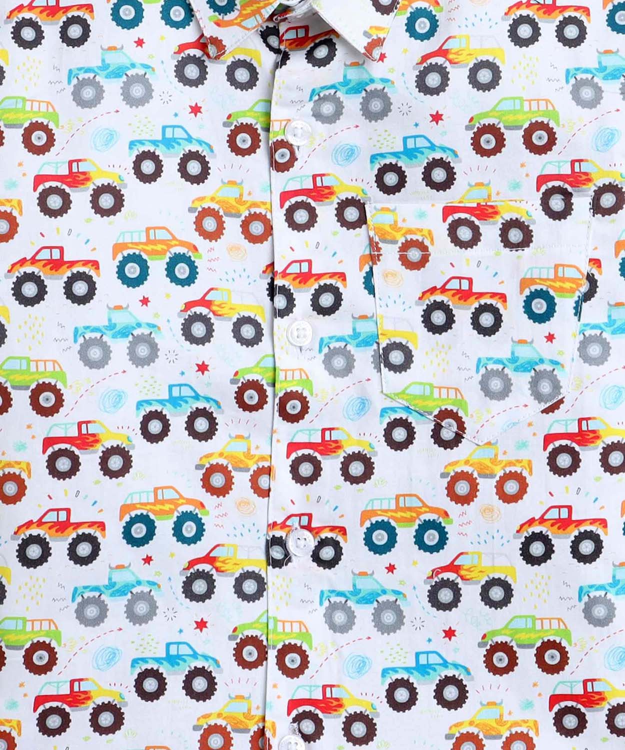 Truck Print Pure Cotton Half Sleeve Shirt For Boys