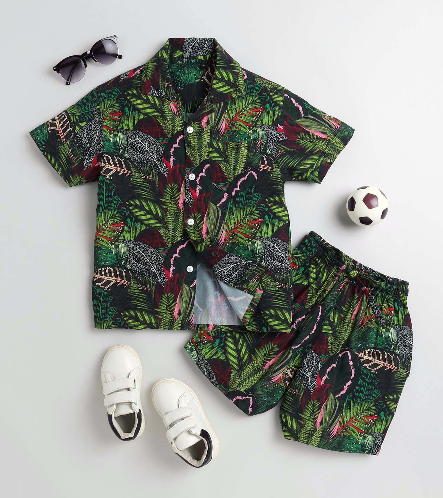 Wild Jungle Leaf Printed Boys Co ord Set
