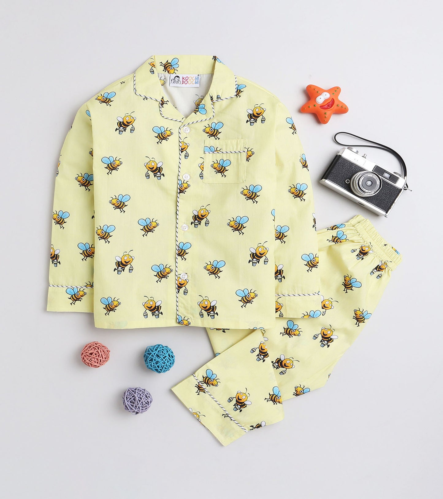 Yellow Bee Printed Night Suit Set