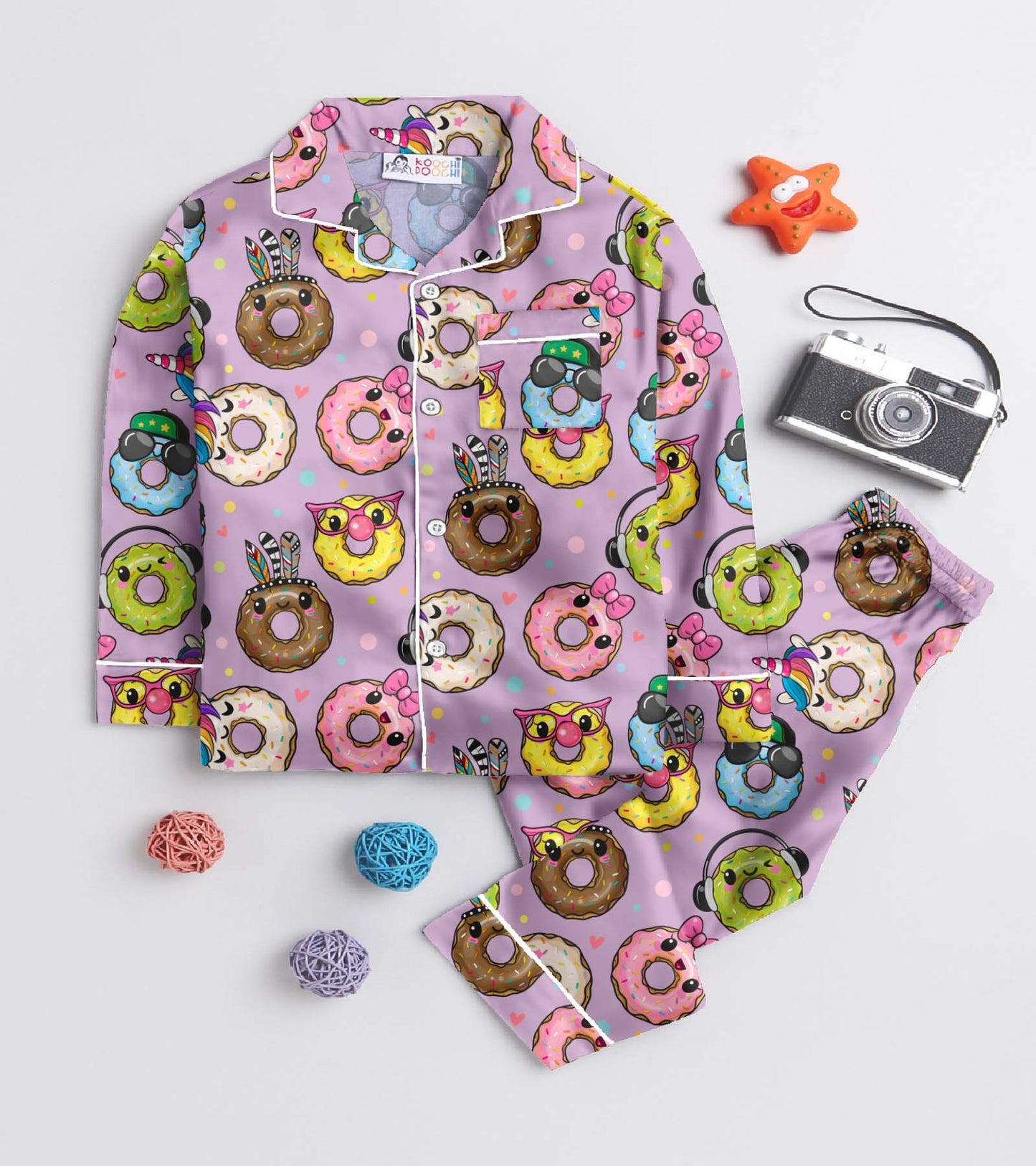 Yo Doughnuts Printed Girls Pure Cotton Nightsuit Set