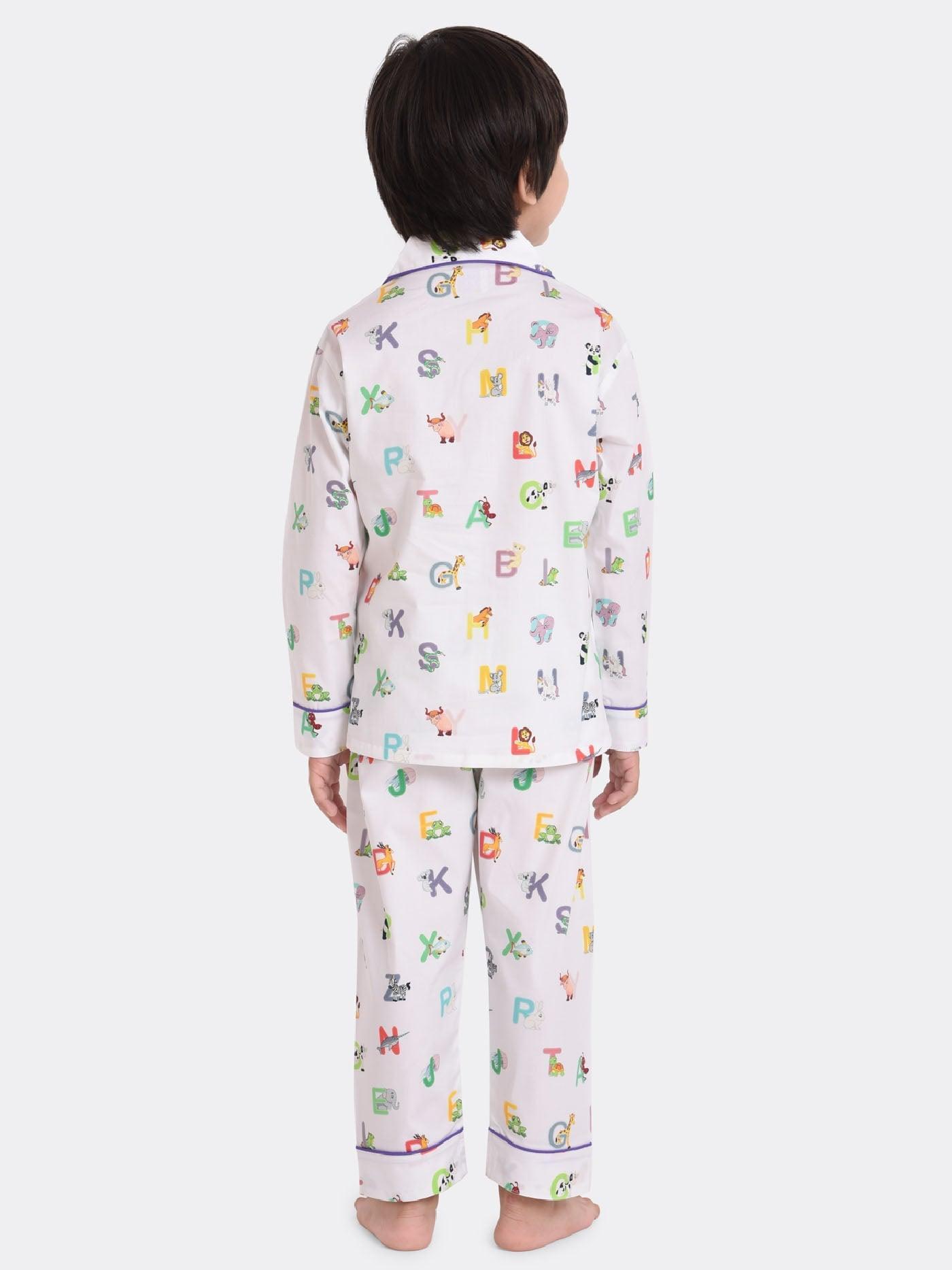 ABC White Printed Boys Nightsuit Set