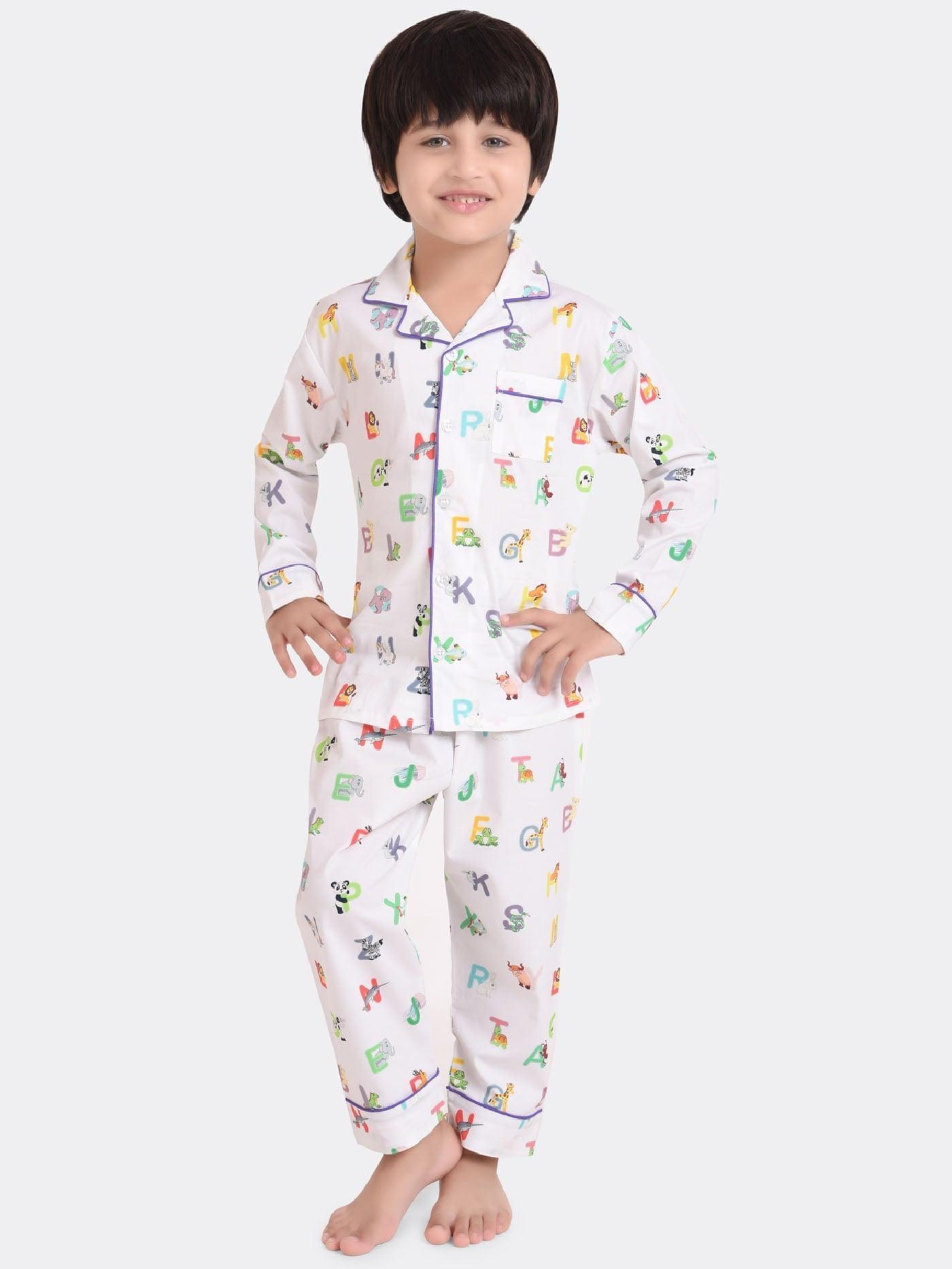 ABC White Printed Boys Nightsuit Set