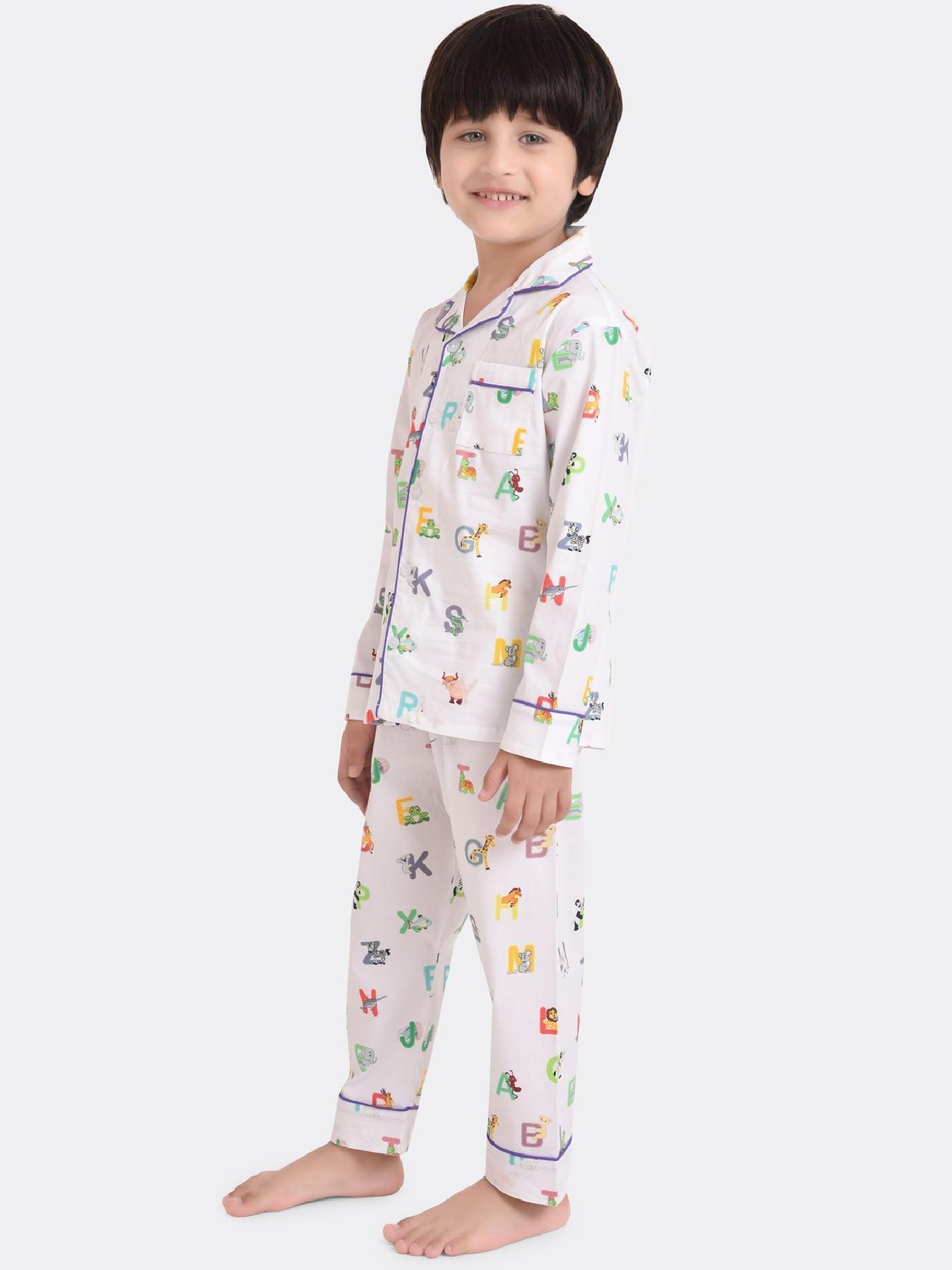 ABC White Printed Boys Nightsuit Set