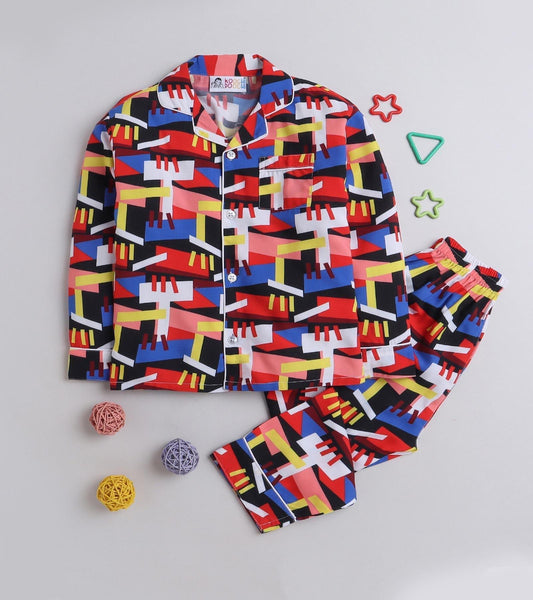 Abstract Sqr Printed Nightsuit Set