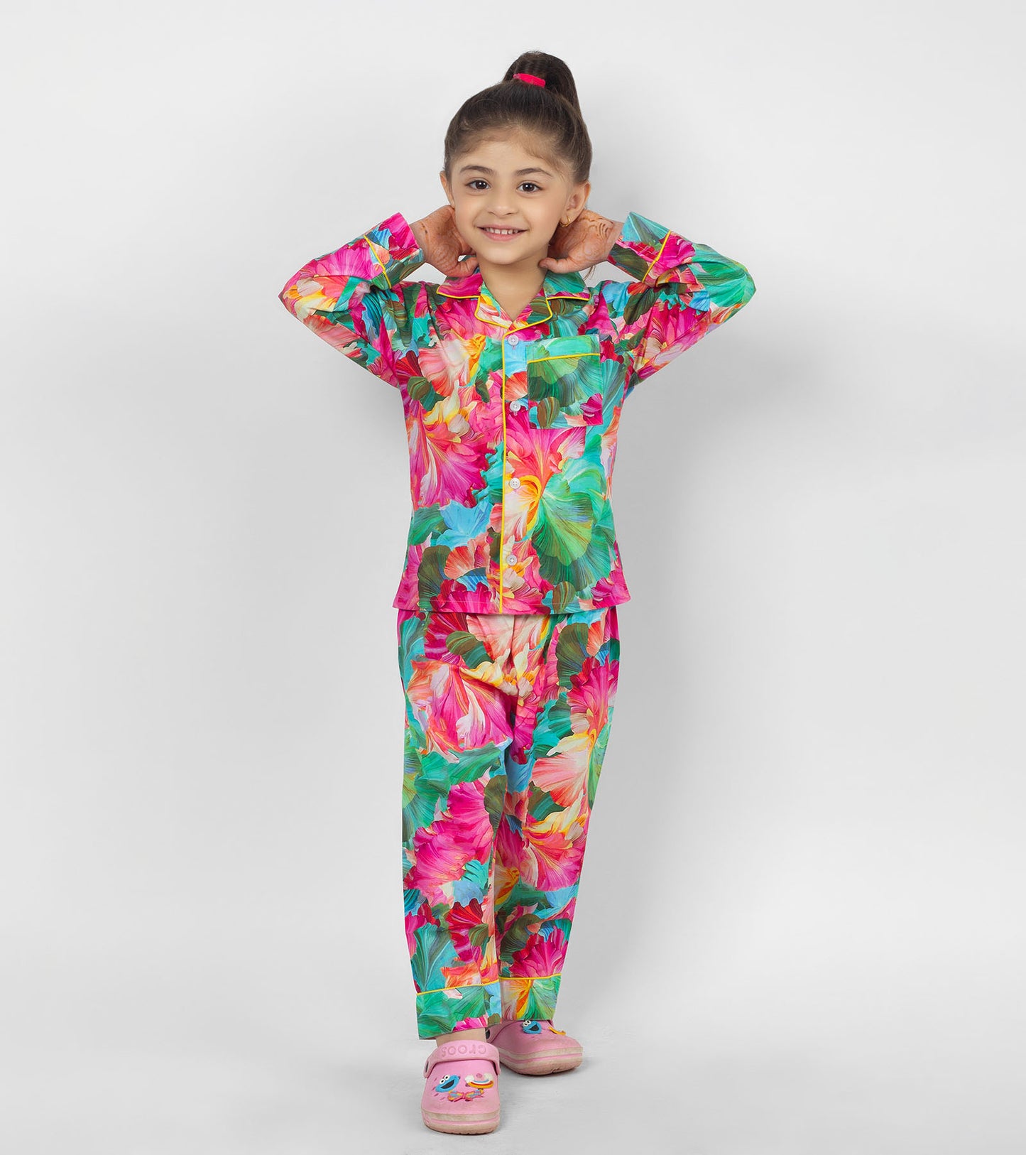 Watery Floral Printed Girls Nightsuit Set