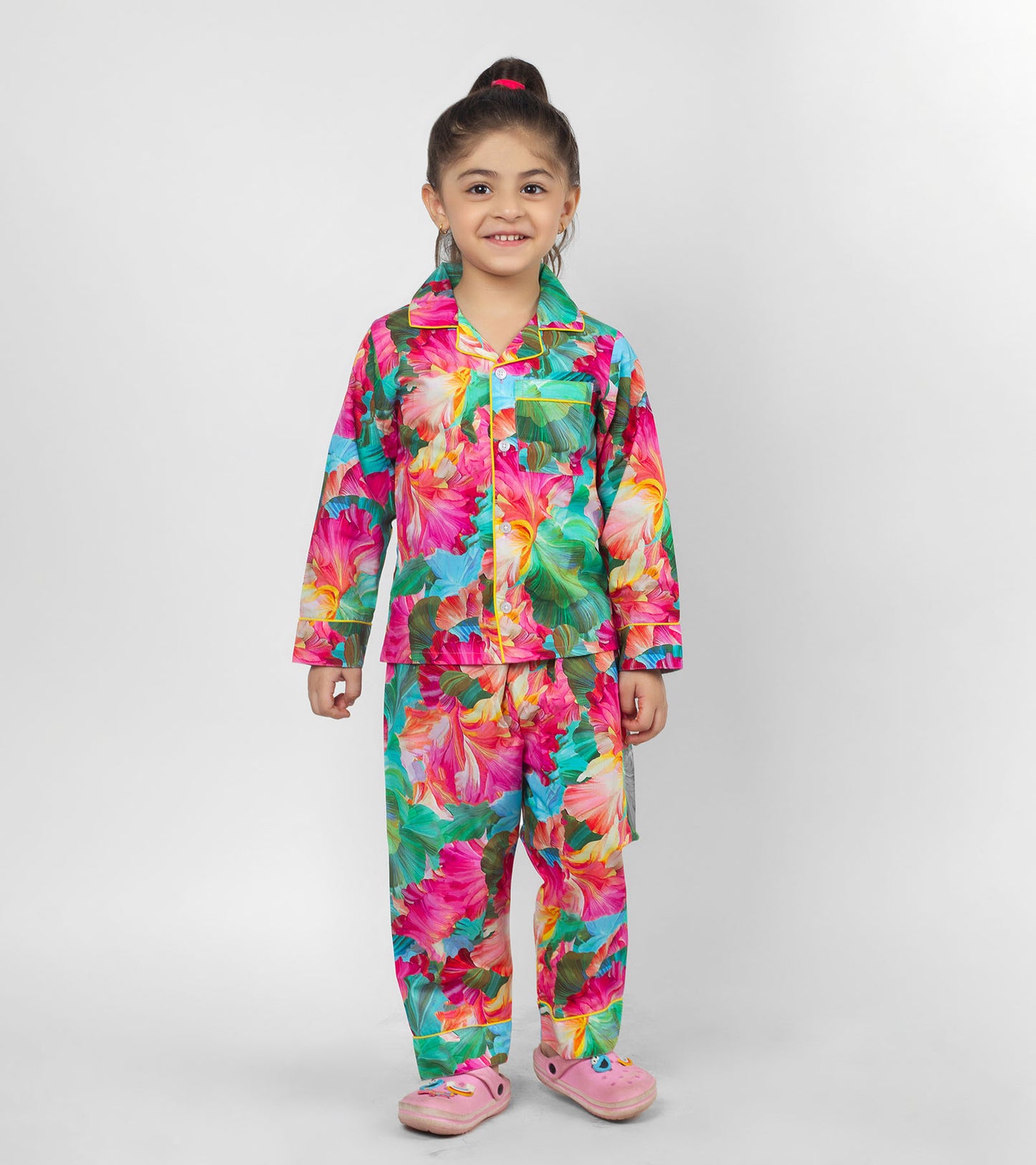 Watery Floral Printed Girls Nightsuit Set