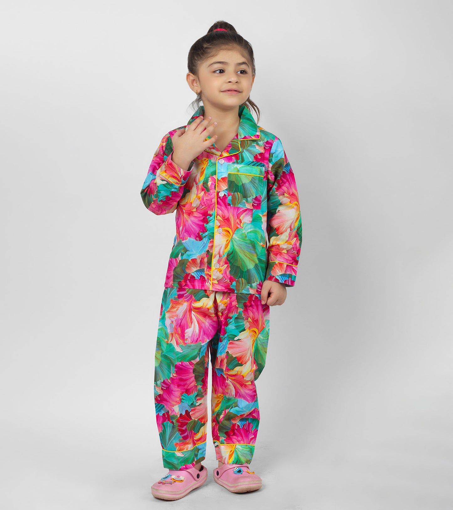 Watery Floral Printed Girls Nightsuit Set